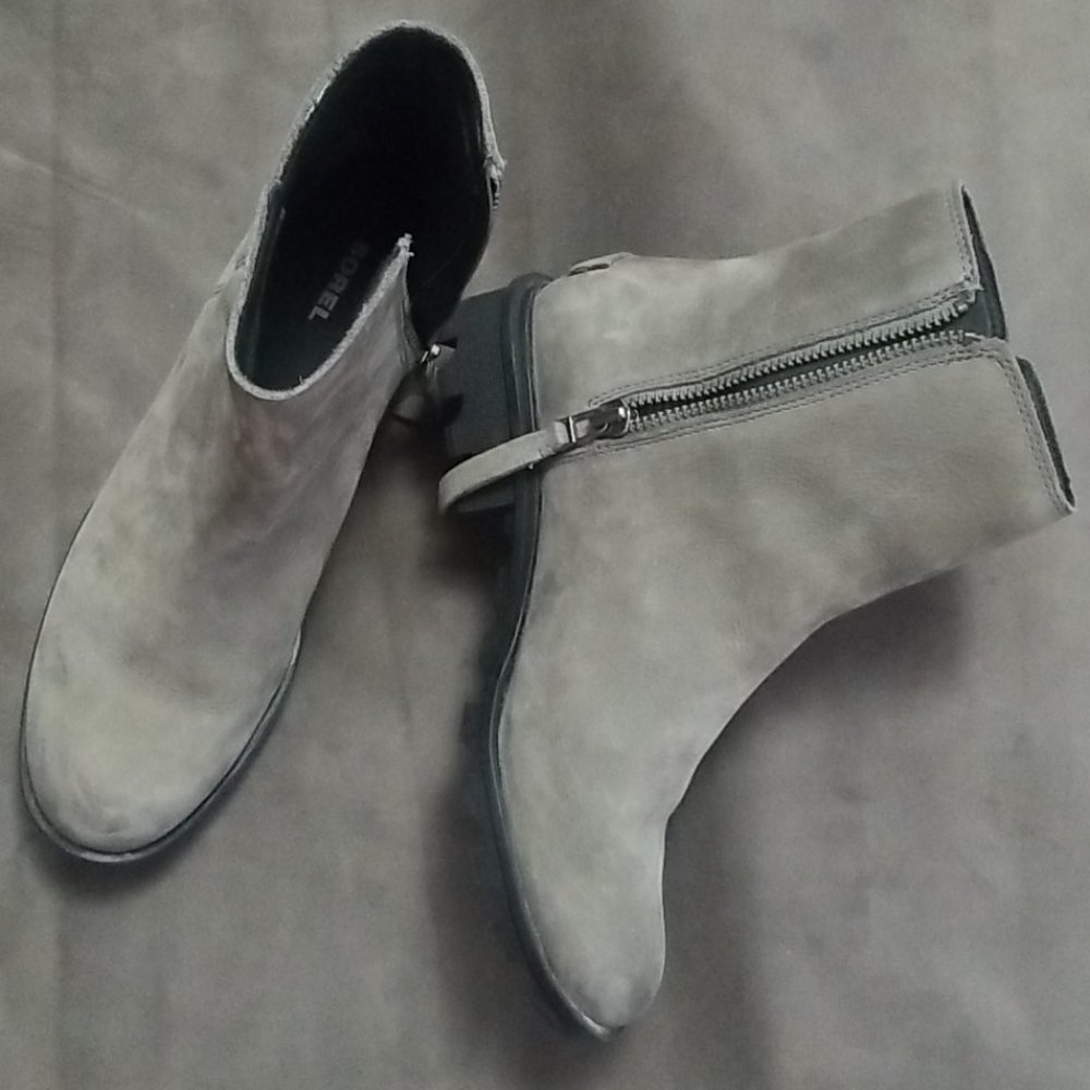 Sorel Grey Phoenix Suede Flat Ankle Boots Sz 8.5